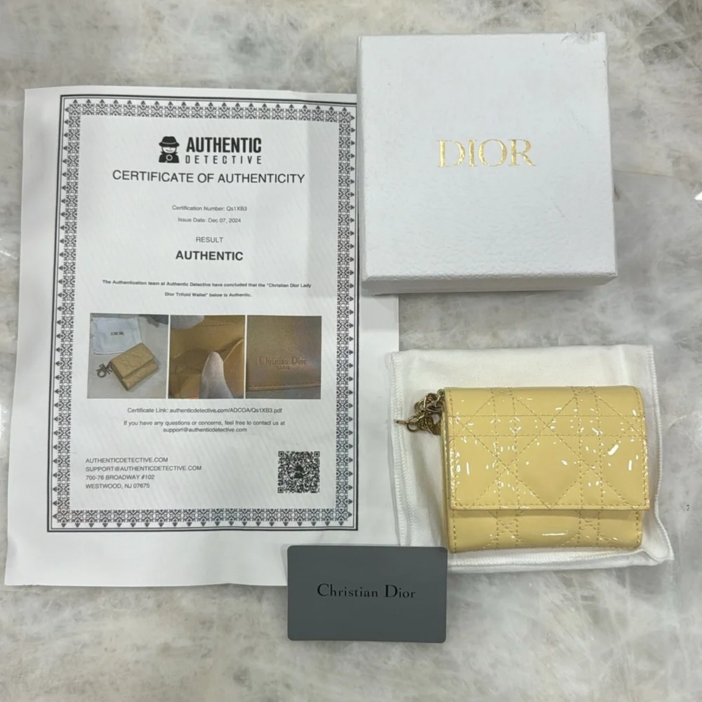 Christian Dior Lady Dior Lotus Cannage Patent Calf Leather Trifold Wallet